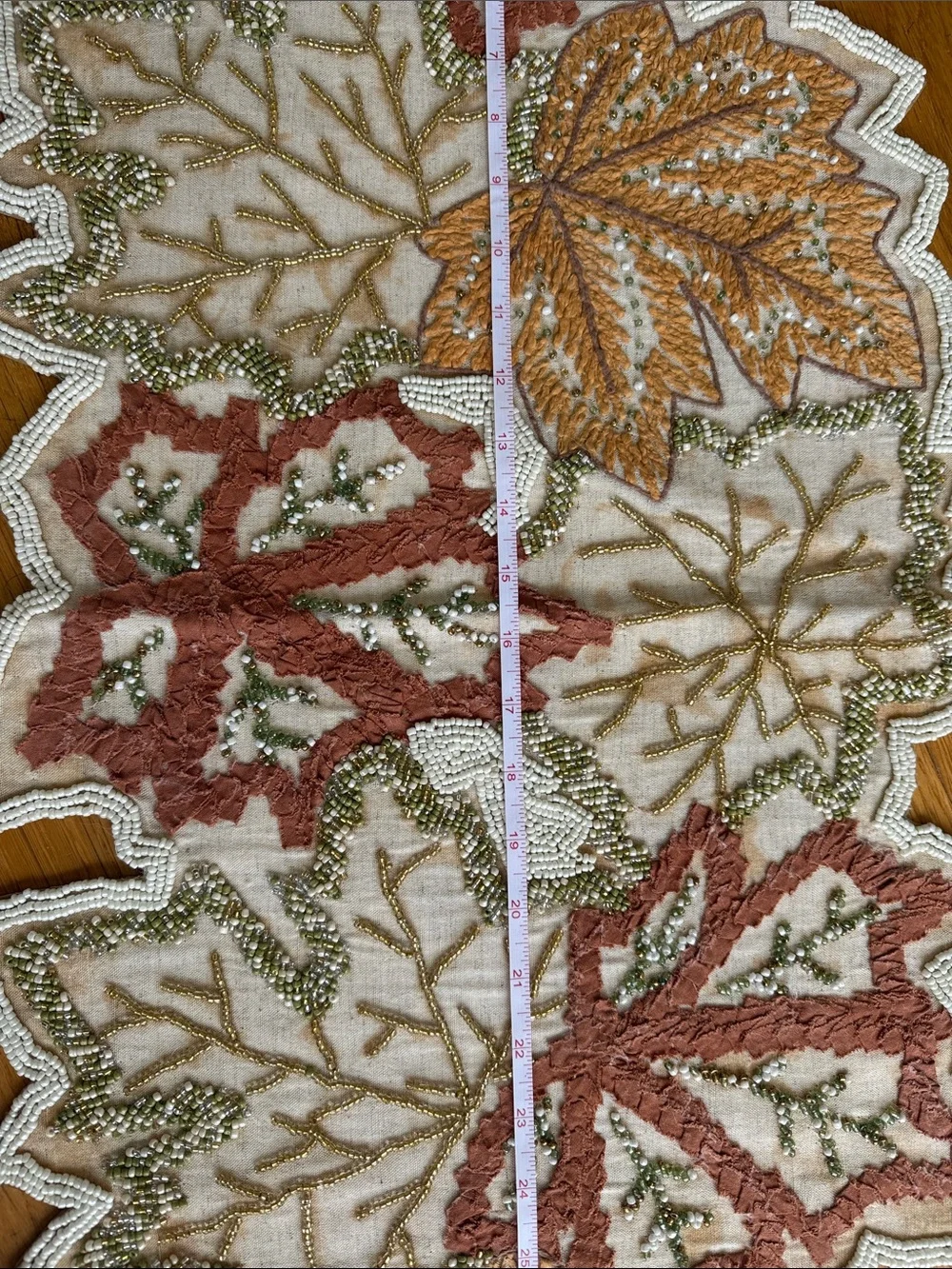Beautiful Embroidered Fall Leaf Table Runner in Rust & Gold Never Used